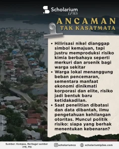 Joko Kaha: Tanah Sakral vs. Logika TambangInfografis Scholarium LP3ES yang menyoroti Pertambangan: Misteri Jejak Racun Teluk Weda. (Foto: Instagram @scholariumco)